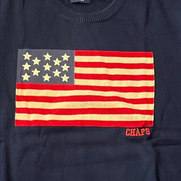 Chaps Ralph Lauren American Flag USA Crew Sweater new Navy Blue Mens Size XL - Picture 2 of 13
